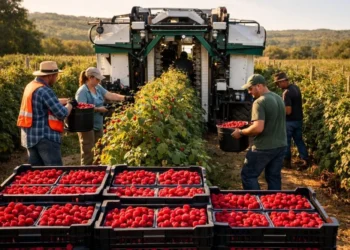 27 Productores de La Araucanía conocieron experiencia pionera de cosecha mecanizada de frambuesas