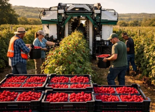 27 Productores de La Araucanía conocieron experiencia pionera de cosecha mecanizada de frambuesas
